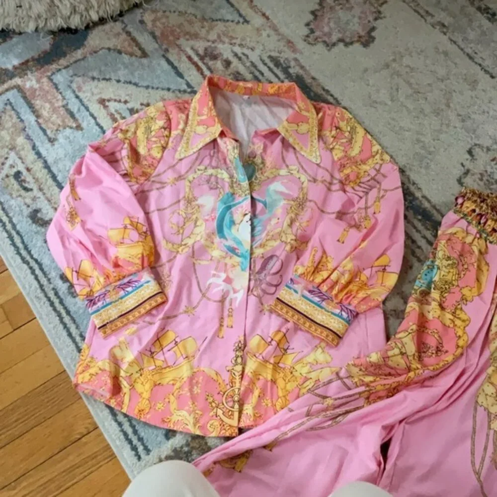 Vibrant Pink and Gold Patterned Roschic Matching Set - Picture 2 of 9